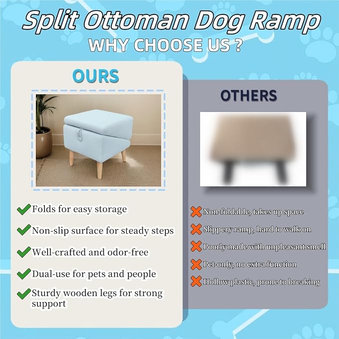 Split Ottoman Dog Ramp, Folding Pet Ramps Stairs for Couch, Pet Ramps Stairs for Small and Large Dogs, Holds up to 220 lbs (Beige - 2 Pads &amp; 2 Covers, One Size)