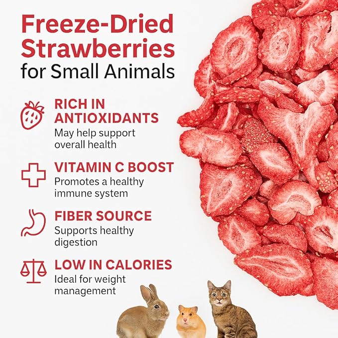 hotspot pets Freeze Dried Strawberry Treats for Small Animals, Cats &amp; Dogs - Reasealable 1lb Big Bag Single Ingredient All Natural- Perfect for Training, Small Reward or Snack