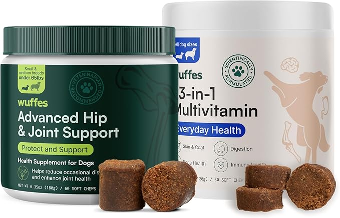 Wuffes Hip and Joint Supplement for and 23-in-1 Multivitamin Bundle for Dogs (Small &amp; Medium Breed)
