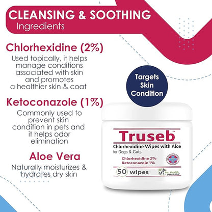Chlorhexidianes Wipes for Dogs, Cats and Horses (Made in U.S.A) (USA) (Ketoconazole &amp; Chlorhexidine Wipes, 50 Count)