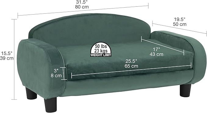 Paws &amp; Purrs Cat Sofa Bed, Pet Couch for Indoor Cats Elevated Cat Beds with Removable Washable Mattress Cover for Kitten, Puppy or Small Animal- 31.5" Wide, Teal