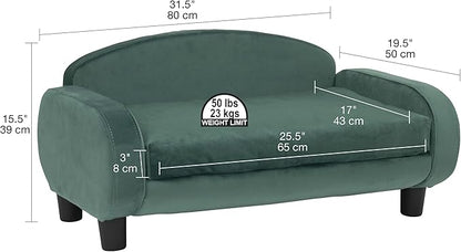 Paws &amp; Purrs Cat Sofa Bed, Pet Couch for Indoor Cats Elevated Cat Beds with Removable Washable Mattress Cover for Kitten, Puppy or Small Animal- 31.5" Wide, Teal