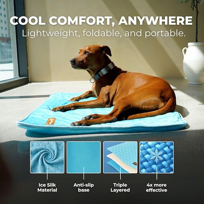 Dog Cooling Mat- Ice Silk Summer Comfort, Self Cooling, Non-Slip Dog Pad, Durable &amp; Washable, Mat for Extra Large Dogs 85x115 cm, Support Shelter Dogs with Every Purchase (Blue)