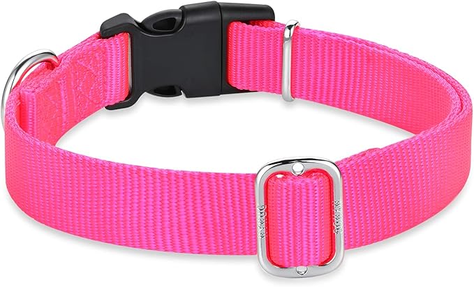 Hyhug Pets Classic Regular Heavy Duty Nylon Dog Collar with Easy to Put On &amp; Off Buckle. (Small, Hot Pink)