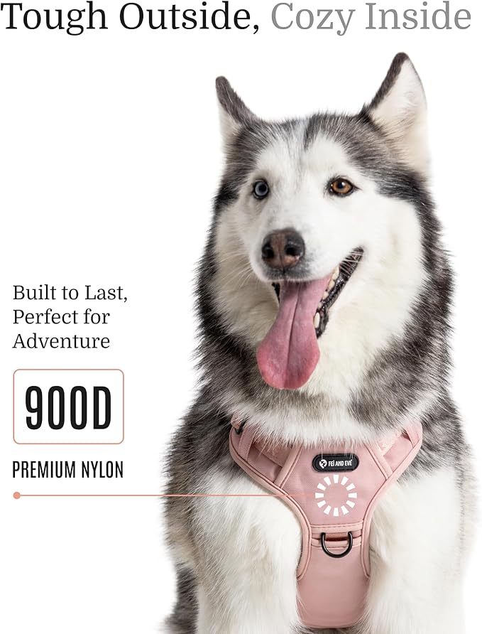 2025 New Edition, Fei &amp; Eve MagEase Dog Harness - 3-Second Magnetic Buckles | 3-Point No-Pull Control | Heavy-Duty 900D Nylon | Dual Safety Handles | Breathable Mesh | Adjustable Fit | Medium, Pink