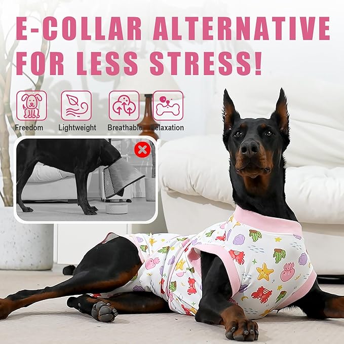 Recovery Suit for Dogs After Surgery, Professional Dog Surgical Suit for Female Spay, Male Neuter, E-Collar &amp; Cone Alternative Dog Onesie for Abdominal Wounds Skin Disease, Jellyfish, XXL