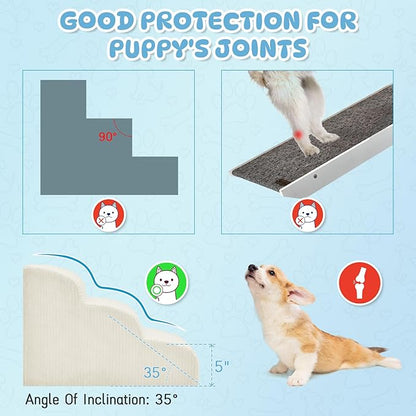 Dog Stairs &amp; Steps for High Beds, 2 Steps High Density Foam Waterproof Dog Ramp for Small Dogs and Cats, Pet Stairs with Washable Cover for Bed, Couch, Sofa and Car, Beige (H: 11.8")