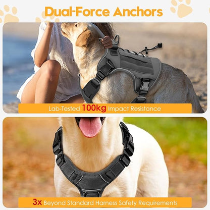 Heavy-Duty Tactical Dog Harness for Large Dogs, No Pull Adjustable Reflective Pet Vest with Molle System, K9 Military-Grade Control for Service Training, Outdoor &amp; 10+ Breeds, Gray, XX-Large