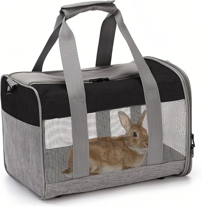 PINVNBY Bunny Carrier for Travel Camping Outdoor, Small Pet Carrier, Guinea Pig Carrier, Breathable Pet Portable Hand Bag for Hamster Bunny Guinea Pig（Black &amp; Gray）