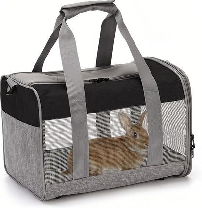 PINVNBY Bunny Carrier for Travel Camping Outdoor, Small Pet Carrier, Guinea Pig Carrier, Breathable Pet Portable Hand Bag for Hamster Bunny Guinea Pig（Black &amp; Gray）