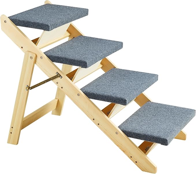 VEVOR Wood Pet Stairs/Pet Steps, 2-in-1 Foldable Wooden Dog Stair for Beds, Sofa and Cars, Dog Stairs &amp; Ramp with 4 Steps for Small Medium Large Pet, up to 150 lbs