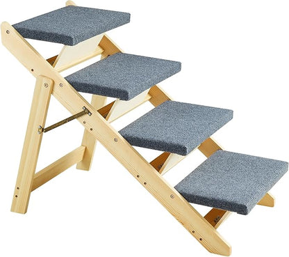VEVOR Wood Pet Stairs/Pet Steps, 2-in-1 Foldable Wooden Dog Stair for Beds, Sofa and Cars, Dog Stairs &amp; Ramp with 4 Steps for Small Medium Large Pet, up to 150 lbs