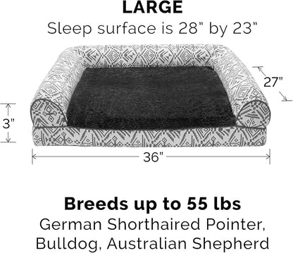 Furhaven Orthopedic Dog Bed for Large/Medium Dogs w/ Removable Bolsters &amp; Washable Cover, For Dogs Up to 55 lbs - Plush &amp; Southwest Kilim Woven Decor Sofa - Boulder Gray, Large