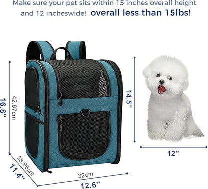 Apollo Walker Dog &amp; Cat Carrier Backpack for 4-15lb Pets - Ventilated Safe Design with Padded Back Support, Breathable Mesh Pet Backpack for Hiking, Travel, Outdoor (Teal)