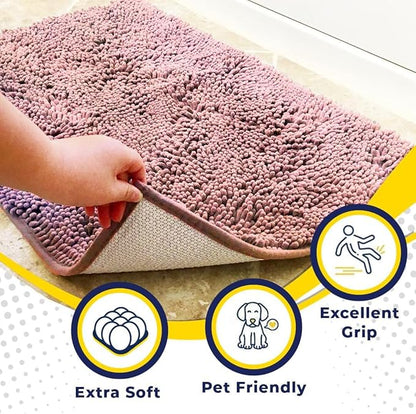 Muddy Mat® Original Dog Door Mat for Muddy Paws, Super Absorbent Microfiber, Non-Slip Washable Pet Rug, Quick Dry Chenille Entryway Carpet, Machine Washable Indoor Outdoor mat, Pink 19"x30"