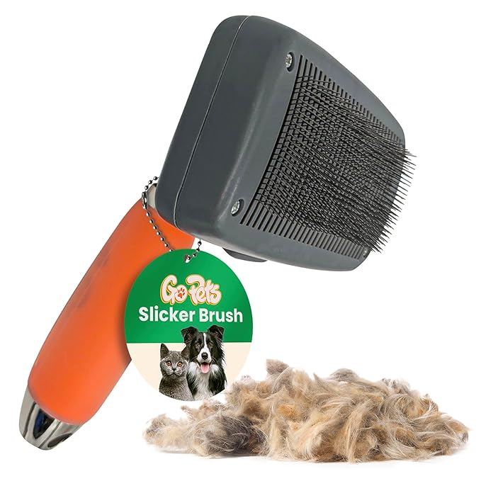 GoPets Self-Cleaning Slicker Brush for Dogs &amp; Cats, Deshdding &amp; Dematting Comb with Retractable Bristles for Easy Cleaning, Undercoat Grooming Tool, Non-Slip Handle, Detangler for Mats &amp; Loose Pet Fur