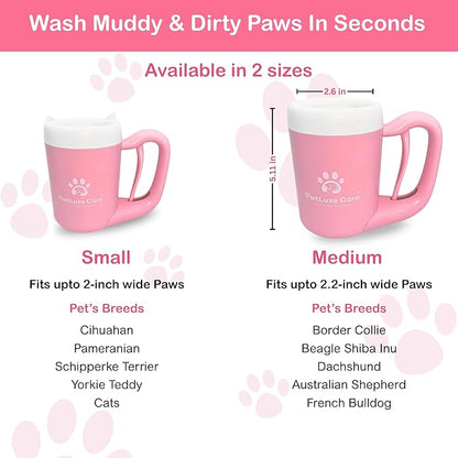 Dog Paw Cleaner for Small &amp; Medium Dogs – Portable Paw Washer Cup with Soft Silicone Brush, Towel &amp; Moisturizing Balm – Gently Cleans Muddy Paws After Walks (Pink, Medium)