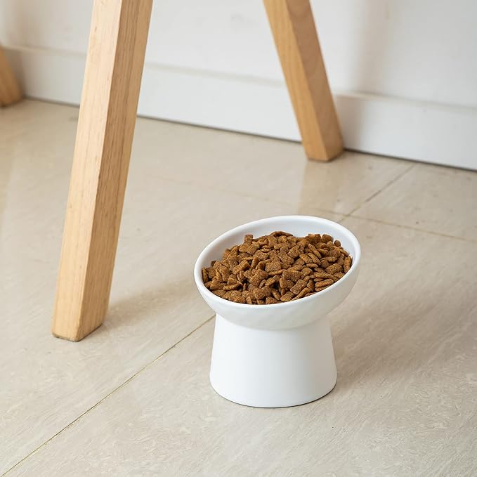 4 Pcs Small Ceramic Raised Cat Bowls, Tilted Elevated Food or Water Bowls, Stress Free, Backflow Prevention, Dishwasher and Microwave Safe, Lead &amp; Cadmium Free(4pc White)