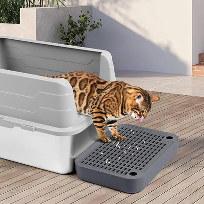 Cat Litter Box Ramp Mat with Filter Function, Cat Step Pedal Stool for Self-Cleaning Litter Box, Easy to Clean, Ideal for Kitten &amp; Elderly Cats (Dark Grey)