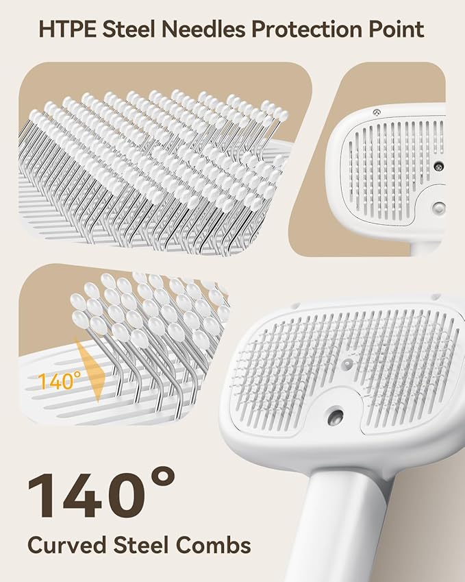 ROJECO 3-in-1 Pet Steam Brush for Cats&amp;Dogs-Pet Spray Hair Removal Detangling Comb with Adjustable Mist,Handheld Deshedding Grooming Tool for Long/Short Hair,Massage Brush &amp; Shedding Control,Cordless