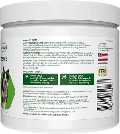 YuMOVE Hip &amp; Joint Supplement for Dogs - With Glucosamine Chondroiton, Green Lipped Mussel , Hyaluronic Acid, and Omega 3 Joint Supplement for Stiffness and Mobility - 60 Chews (Small/Medium Dogs)