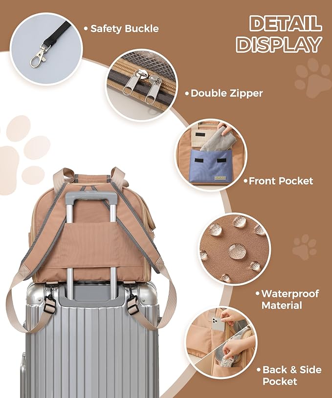 Expandable Pet Carrier Backpack, Cat Carrier Backpacks with Breathable Mesh for Cats Small Dogs Puppies Up to 25 Lbs Airline Approved Waterproof Travel Carrier with Safety Buckle for Hiking &amp; Flights