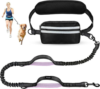 Hands Free Dog Leash, Shcok Abosoring Bungee with Double Padded Handles, Waist Leash for Dog Walking, Dog Leash with Bungee for Medium &amp; Large Dog, Dog Walking Accessories, Black Purple