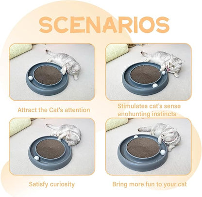 Interactive Cat Ball Track Toy for Indoor Cats, Cat Scratching Board &amp; Exercise Set for Bored Indoor Adult and Kitten Mental &amp; Physical Stimulation, with Spare Ball to Prevent Loss (Grey)