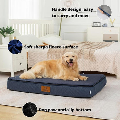 Orthopedic Memory Foam XXL Dog Bed - 6" Thick Beds for Extra Large Sized Dog - Waterproof Removable Washable Cover &amp; Wrap-Around Zipper - Ultimate Comfort &amp; Easy Maintenance, Navy