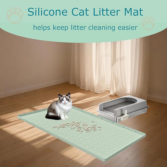 Cat Litter Mat, Silicone Large Cat Mat for Litter Box - 34x22 in, Waterproof &amp; Non-Slip, Durable &amp; Easy Clean, Green