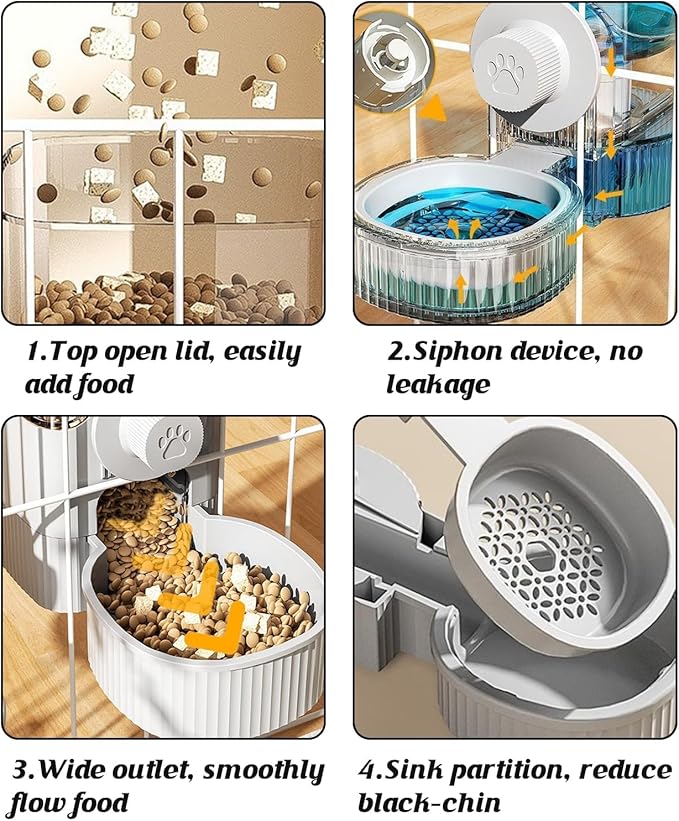 GPY Automatic Hanging Gravity Pet Feeder and Water Dispenser Set ，Automatic Dog Feeder and Dog Water Dispenser for Dogs Cats Pets Animals Large Capacity (Blue Water Feeder&amp;Food Feeder) (Grey)