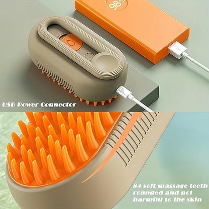 4 in 1 Pet Steam Brush, Cat Steam Brush, Quick &amp; Easy Pet Hair Remover, Massaging &amp; Deshedding - Anti-Static, Moisturizing, USB Rechargeable for Dogs &amp; Cats (White)