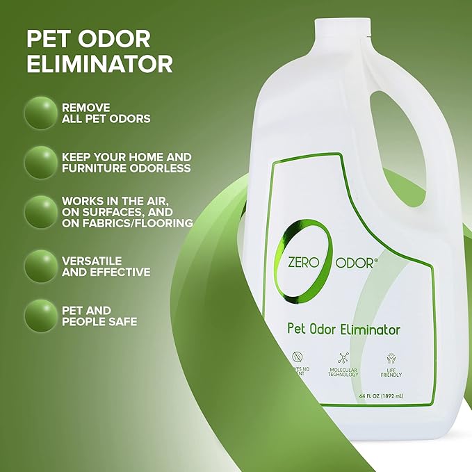 Zero Odor - Pet Odor Eliminator for strong odor, Eliminate Air &amp; Surface Odors – Patented Molecular Technology Best For Carpet, Furniture, Beds Smell Great Again, 64oz Refill