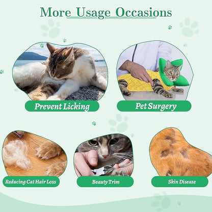 EMUST 2PCS Cat Recovery Suit &amp; Cat Cone Collar Female, Soft &amp; Adjustable Dog Surgery Suit Female Spay for Abdominal Wounds, Cotton Cone for Cats to Stop Licking for Small Female Pets 8-16lb, Yellow, L