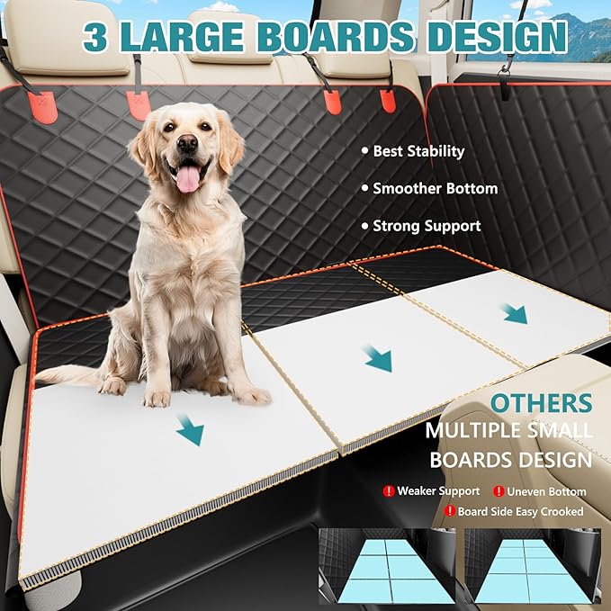 Waterproof Dog Car Seat Cover for Back Seat – Heavy Duty Back Seat Extender for Dogs with Hard Bottom, 7-Layer Protection, Non-Slip &amp; Scratchproof, Easy to Install (Red)