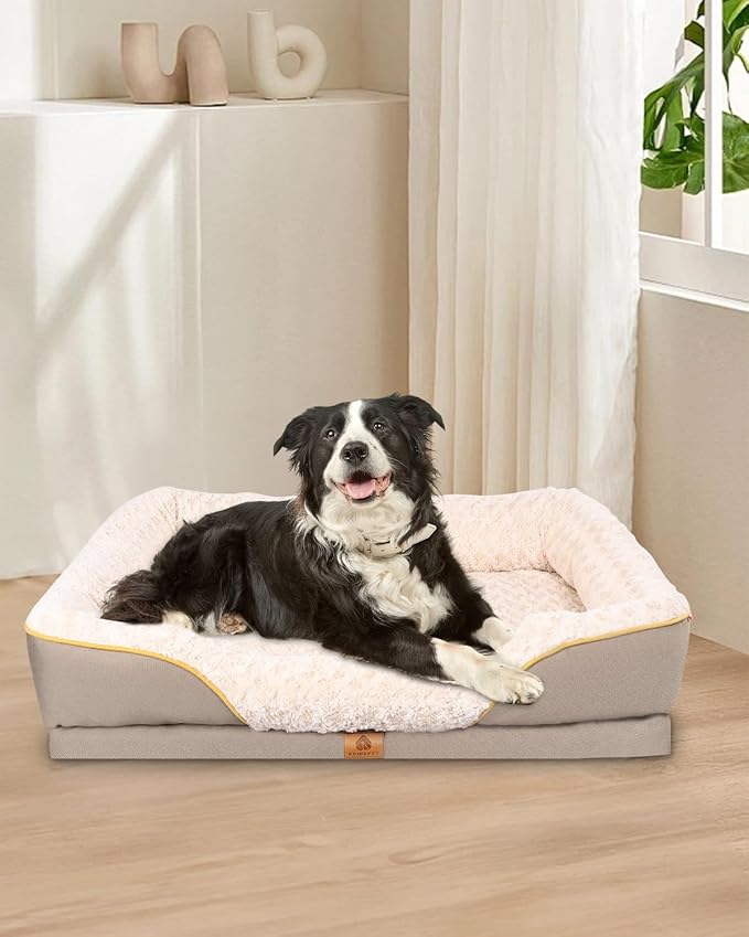 Washable Orthopedic Dog Bed for Medium Dogs, Waterproof Dog Bed with Bolster, Big Couch Sofa with Removable Cover &amp; Non-Slip Bottom