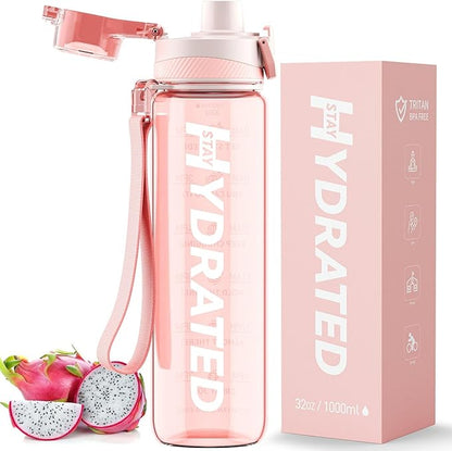 Water Bottle, 32 oz Motivational Water Bottles with Time Marker-Tritan &amp; BPA Free, Sports Water Bottle with Time to Drink &amp; Strap, Wide Mouth, Leakproof -Gift for Christmas Gym Fitness &amp; Outdoor