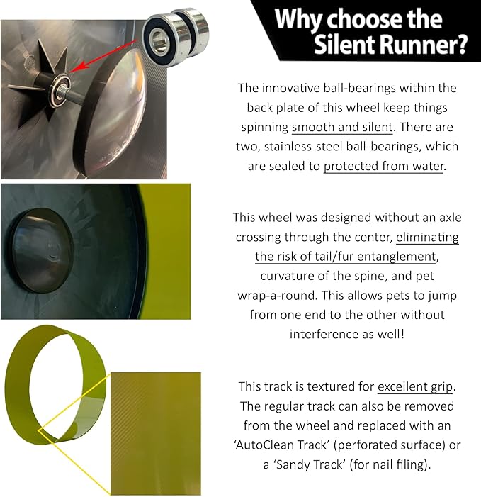 Silent Runner 12" Wide + Cage Attachment - Silent, Fast, Durable Exercise Wheel - Sugar Gliders, Degus, Rats, Hedgehogs, Prairie Dogs &amp; Small Pets