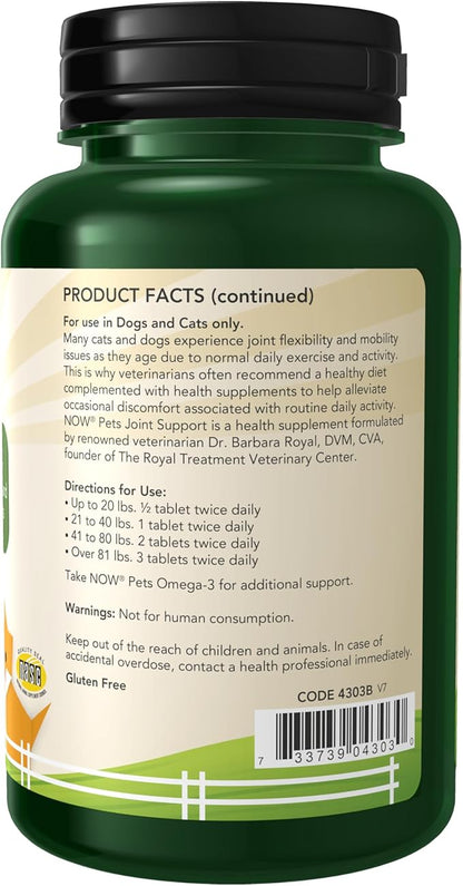 NOW Pet Health, Joint Support Supplement, Formulated for Cats &amp; Dogs, NASC Certified, 90 Chewable Tablets