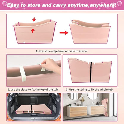 YUEPET Extra Large Foldable Dog Bath Tub for Large Dogs, 49 Gal Portable Dog Bathtub Lightweight Hightened Pet Wash Station with Drain Plug for Big Dogs Indoor/Outdoor Bathing, Camping (Pink)