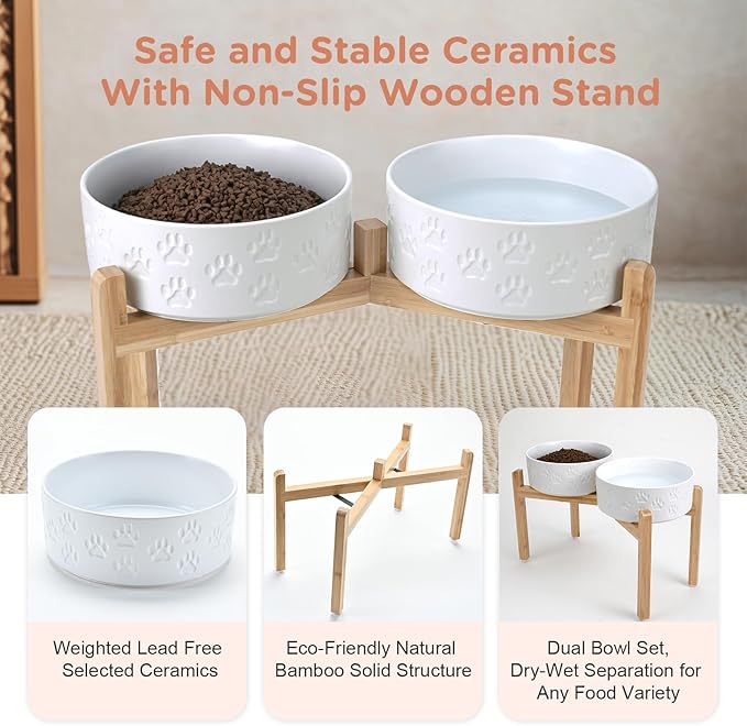 SPUNKYJUNKY Elevated Dog Bowls Ceramic, 8.3&