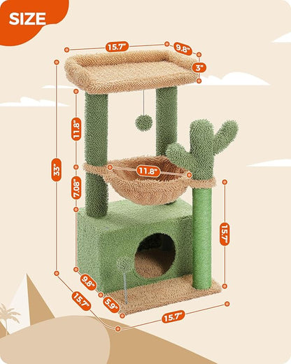 PEQULTI 4-in-1 Cactus Cat Tree, 33&