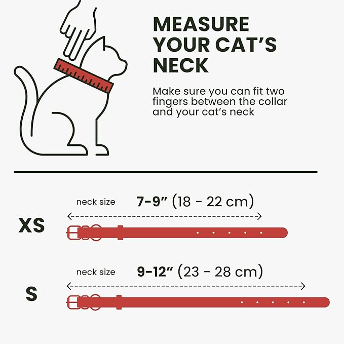 BRONZEDOG Leather Cat Collar with Removable Bells Non Breakaway Kitten QR Tag for Girl Boy (7" - 9" for Cats, Red &amp; Gold)