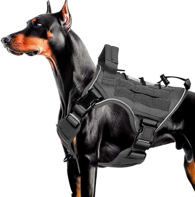 Heavy-Duty Tactical Dog Harness for Large Dogs, No Pull Adjustable Reflective Pet Vest with Molle System, K9 Military-Grade Control for Service Training, Outdoor &amp; 10+ Breeds, Gray, Medium