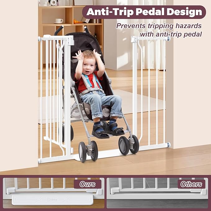 34" Extra Tall Baby Gate for Stairs, Auto Close Stroller Friendly Dog Gate Indoor for Doorways, Pressure Mounted 29"-45" W Baby Gate, Easy Walk Through Gate for Children &amp; Pets, White