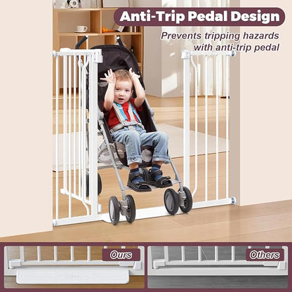 34" Extra Tall Baby Gate for Stairs, Auto Close Stroller Friendly Dog Gate Indoor for Doorways, Pressure Mounted 29"-45" W Baby Gate, Easy Walk Through Gate for Children &amp; Pets, White
