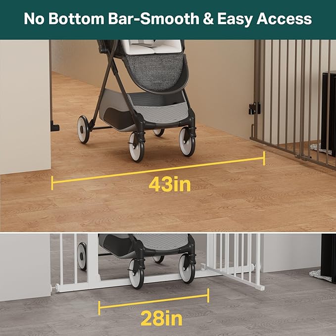 Cumbor 29.2-43" No Bottom Bar Baby Gate for Stairs, 2-in-1 Hardware Mounted Dog Gate Indoor, Pet Gate for Doorways with Large Walk Thru Door, Child-Proof Safety Gate for Top &amp; Bottom of Stairs (Brown)