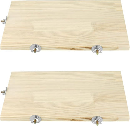QWORK 13.6" x 7.9" Natural Wood Rectangle Stand for Bird Cages Suitable for Parakeets, Cockatiels, and Small Animals Easy Install with Stainless Steel Hardware 2 Pcs