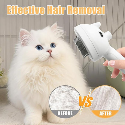 Cat Steam Brush for Shedding, Pet Steam Brush for Dog with Release Button,Anti-Static Pet Spray Hair Removal Comb,Cat Spray Comb for Long &amp; Short Haired Pets,White