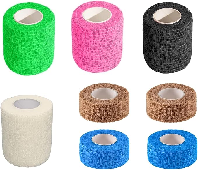 Self Adhesive Tape Wrap 8 Rolls,Non-Woven Self Adherent Vet Wrap Tape,(2 in+1 in) x 5 Yard | Cohesive Bandage Tape for Wrist &amp; Ankle,Elastic Grip Cover (6Color-Mixed)